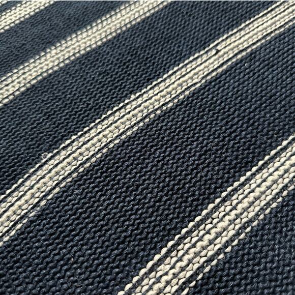 Vince: Navy Striped Knit Crew Neck Sweater - Picture 6 of 10